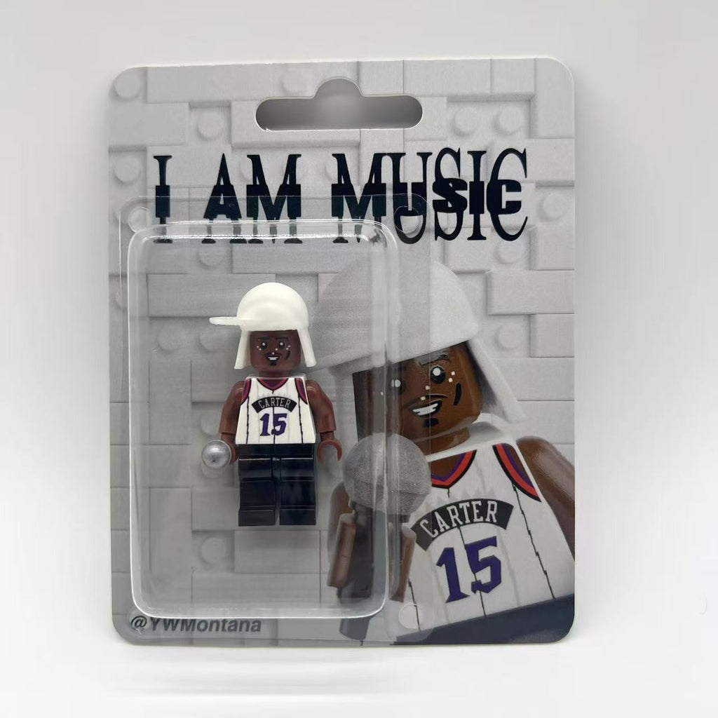 Lil Wayne "I AM MUSIC" custom minifigure in #15 Carter jersey, with white hat and microphone.