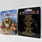 Travis Scott Astroworld custom minifigure in blister pack with iconic album art and detailed design.