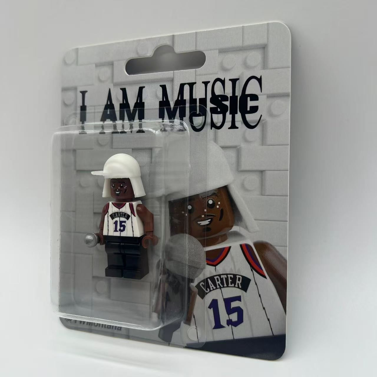 Lil Wayne I AM MUSIC custom minifigure in #15 jersey, white hat, includes microphone accessory.
